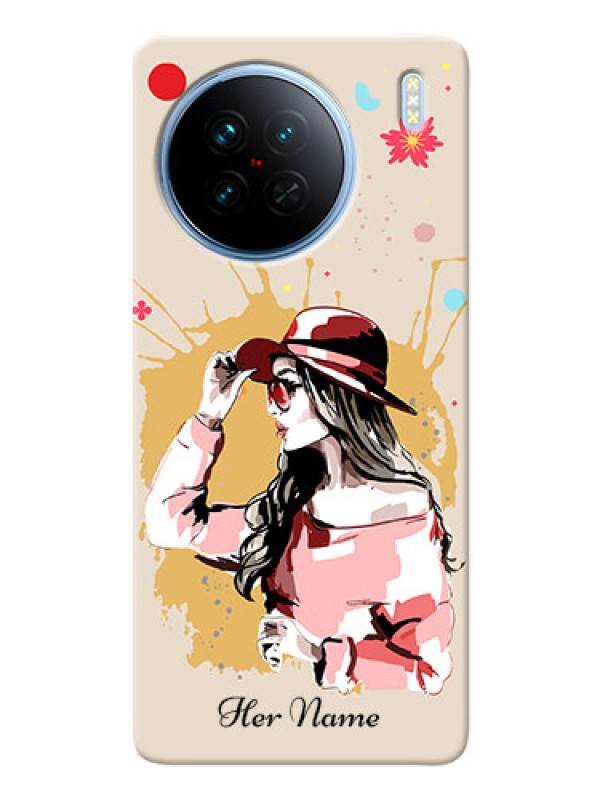 Custom Vivo X90 5G Back Covers: Women with pink hat Design