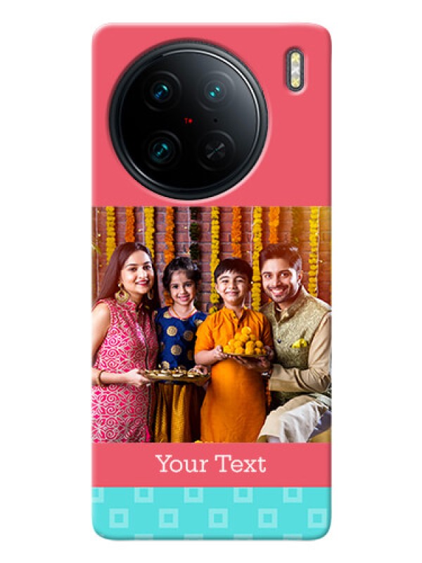 Custom Vivo X90 Pro 5G Mobile Back Covers: Peach & Blue Color Design