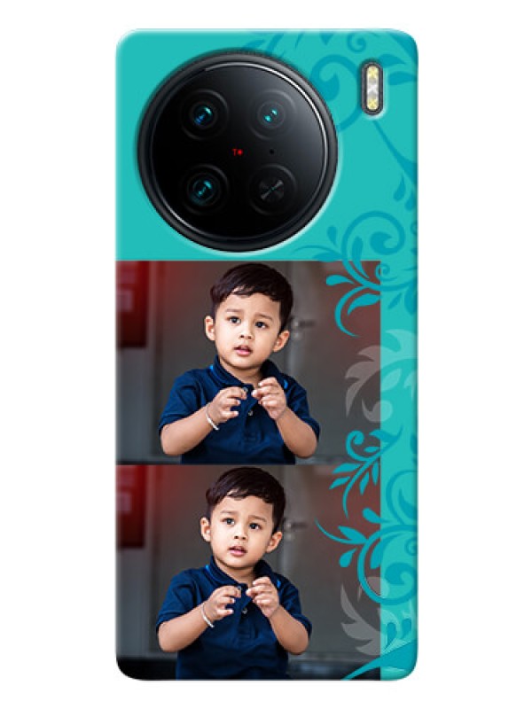 Custom Vivo X90 Pro 5G Mobile Cases with Photo and Green Floral Design 