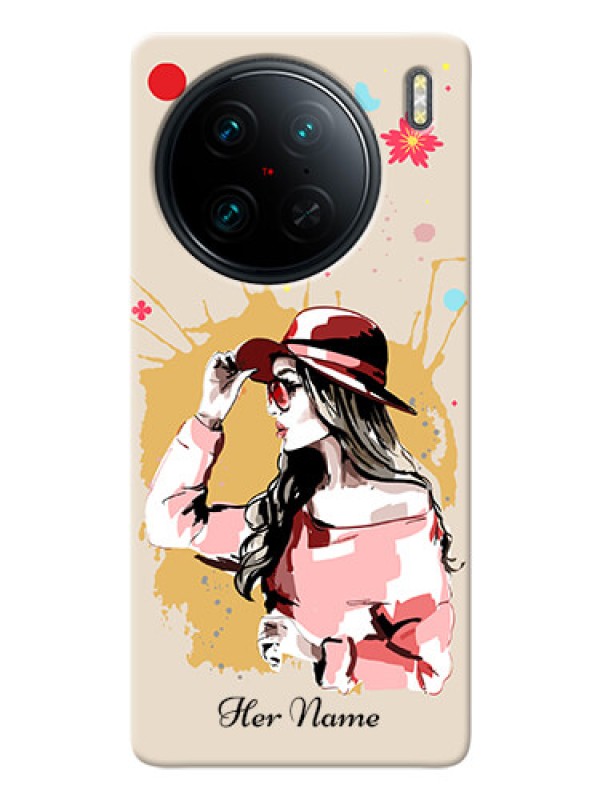 Custom Vivo X90 Pro 5G Back Covers: Women with pink hat Design