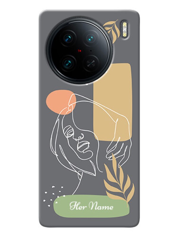 Custom Vivo X90 Pro 5G Phone Back Covers: Gazing Woman line art Design