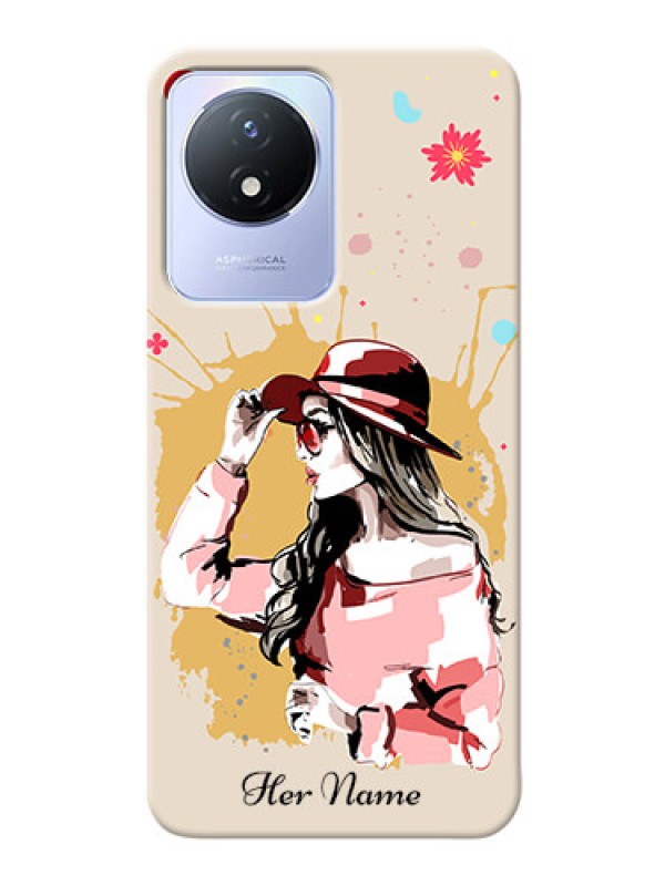 Custom Vivo Y02 Back Covers: Women with pink hat Design