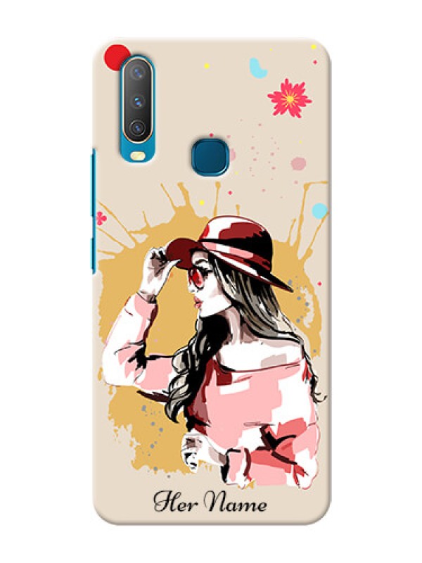 Custom Vivo Y12 Back Covers: Women with pink hat Design