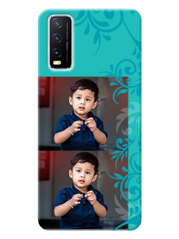 Custom Vivo Y12S Mobile Cases with Photo and Green Floral Design 