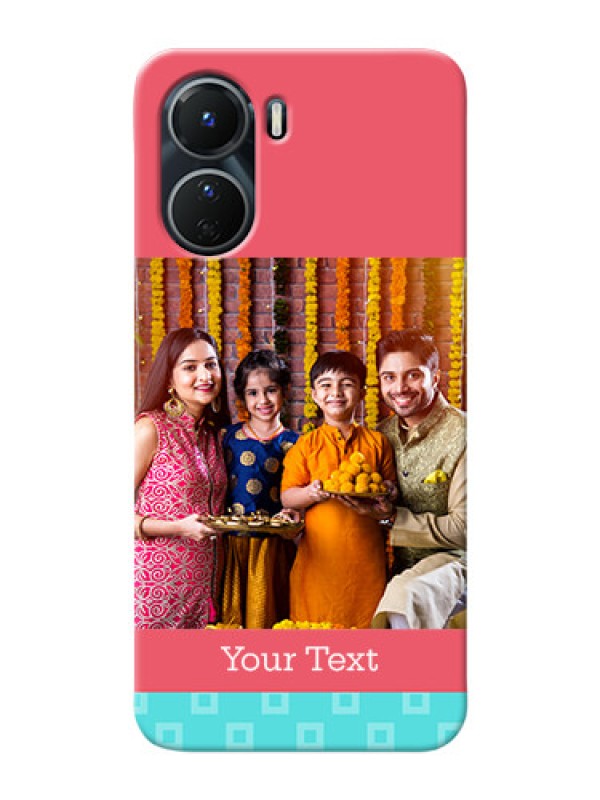 Custom Vivo Y16 Mobile Back Covers: Peach & Blue Color Design