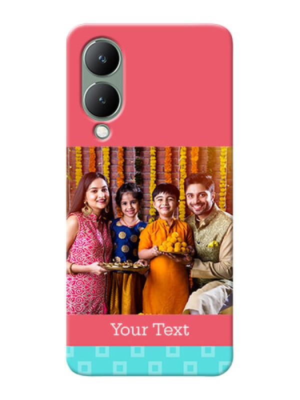 Custom Vivo Y17S Mobile Back Covers: Peach & Blue Color Design