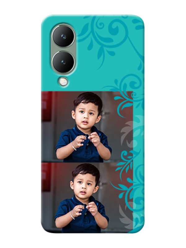 Custom Vivo Y17S Mobile Cases with Photo and Green Floral Design 