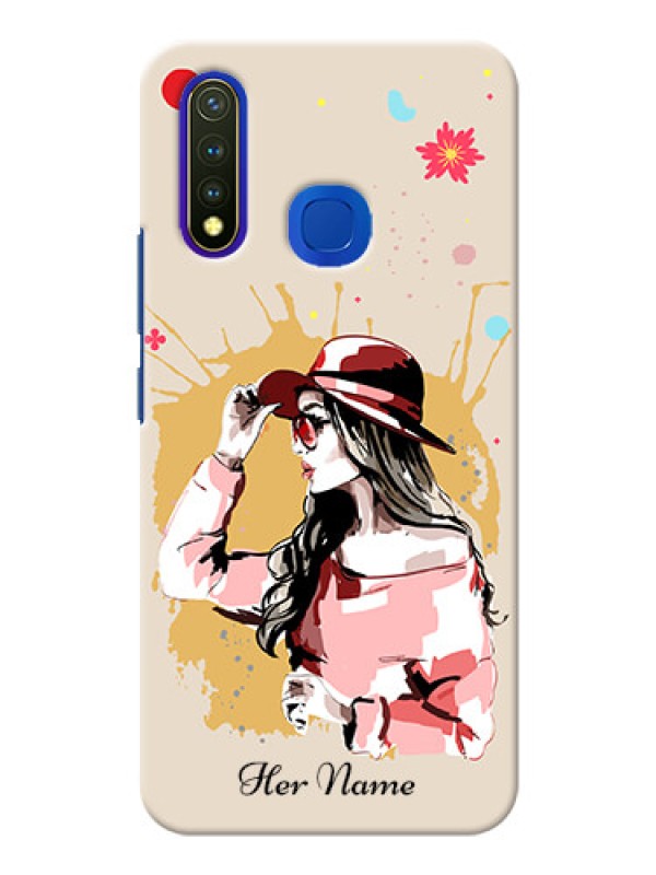 Custom Vivo Y19 Back Covers: Women with pink hat Design