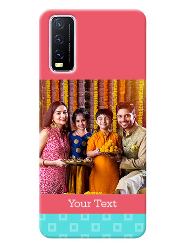 Custom Vivo Y20 Mobile Back Covers: Peach & Blue Color Design