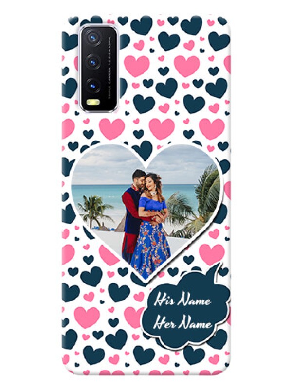 Custom Vivo Y20 Mobile Covers Online: Pink & Blue Heart Design