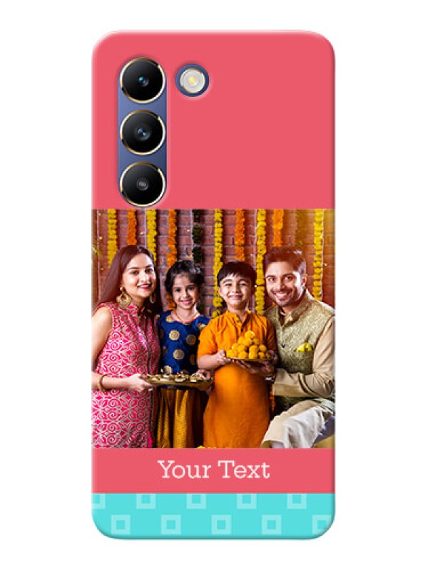 Custom Vivo Y200E 5G Mobile Back Covers: Peach & Blue Color Design