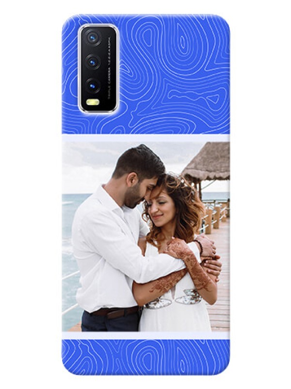Custom Vivo Y20A Mobile Back Covers: Curved line art with blue and white Design