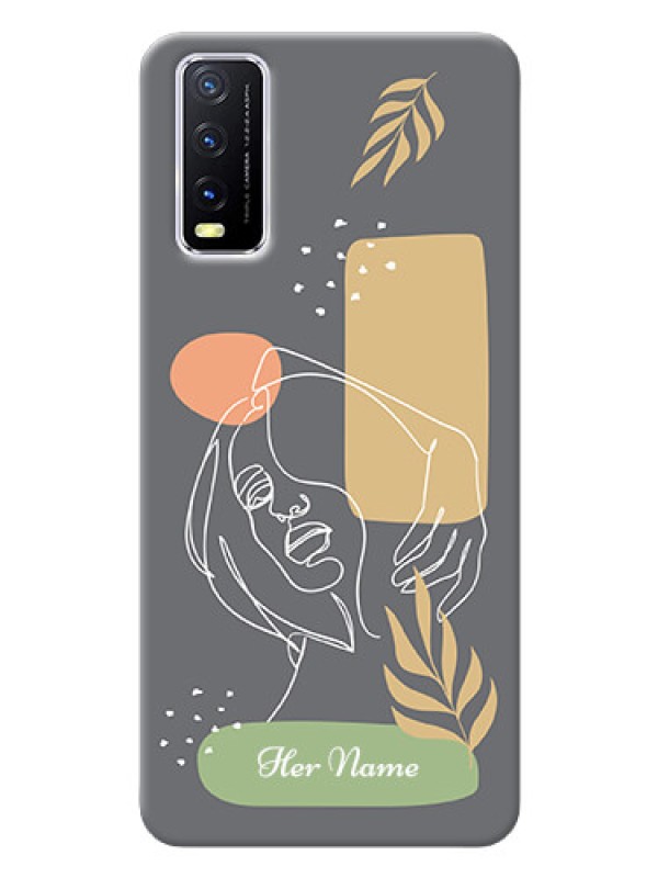 Custom Vivo Y20G Phone Back Covers: Gazing Woman line art Design