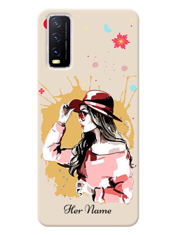 Custom Vivo Y20T Back Covers: Women with pink hat Design