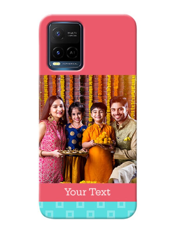 Custom Vivo Y21e Mobile Back Covers: Peach & Blue Color Design