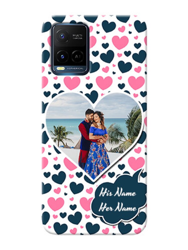 Custom Vivo Y21e Mobile Covers Online: Pink & Blue Heart Design