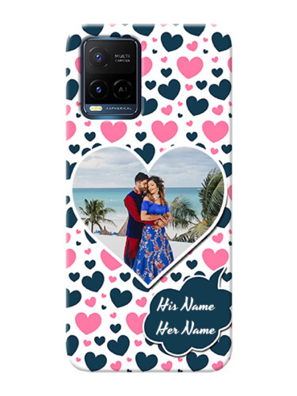 Custom Vivo Y21T Mobile Covers Online: Pink & Blue Heart Design