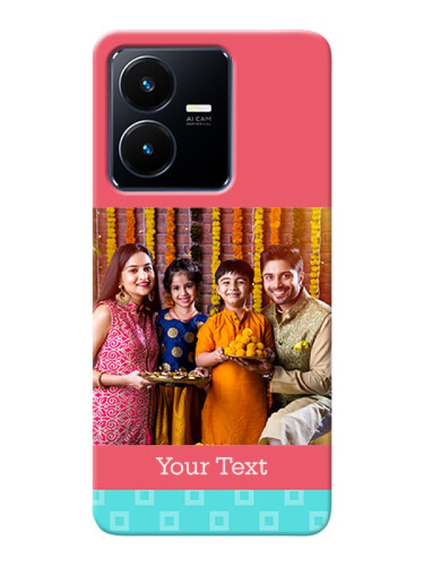 Custom Vivo Y22 Mobile Back Covers: Peach & Blue Color Design