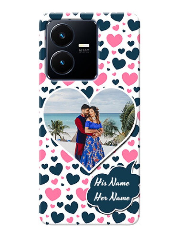 Custom Vivo Y22 Mobile Covers Online: Pink & Blue Heart Design