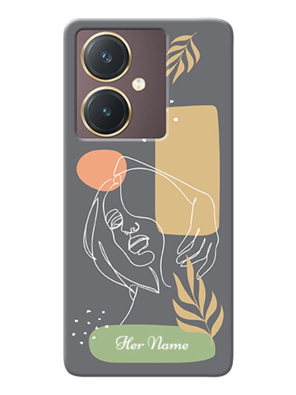 Custom Vivo Y27 Phone Back Covers: Gazing Woman line art Design