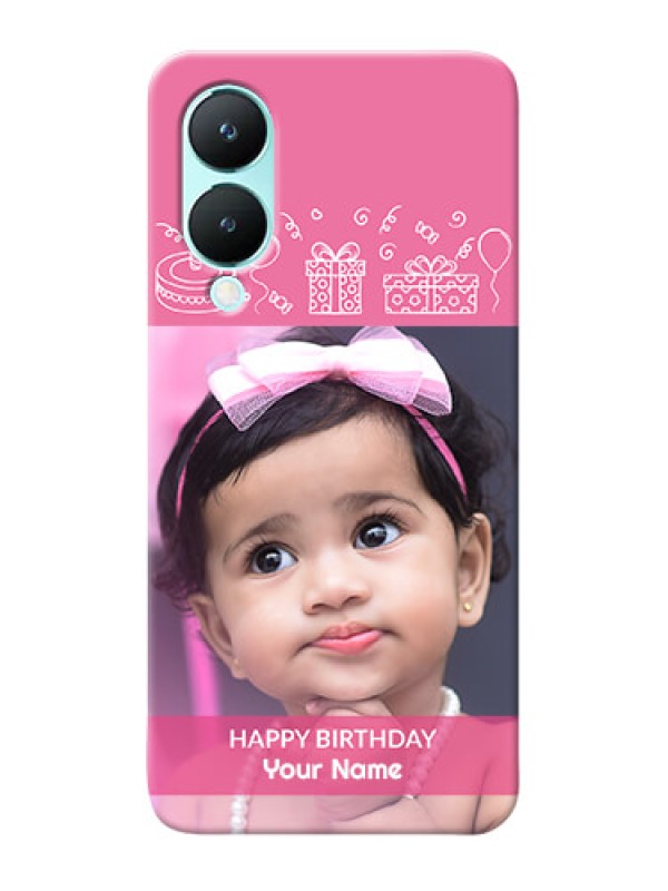 Custom Vivo Y28 5G Custom Mobile Cover with Birthday Line Art Design
