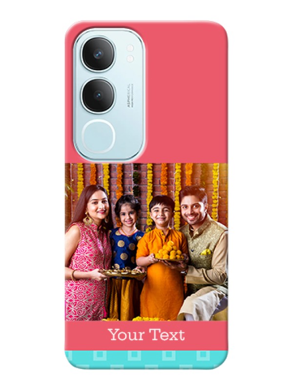 Custom Vivo Y29 5G Custom Hard Phone Case - Peach & Blue Color Design