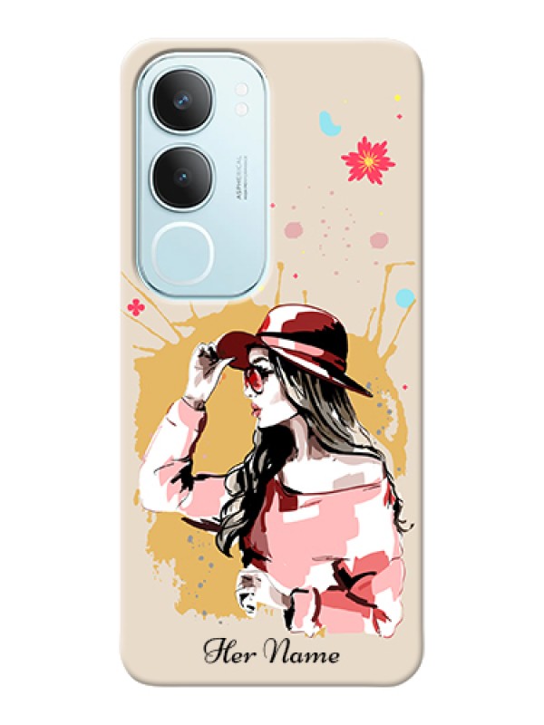 Custom Vivo Y29 5G Custom Hard Phone Case - Women With Pink Hat Design