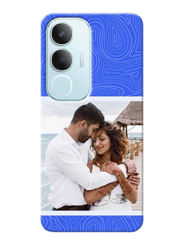 Custom Vivo Y29 5G Custom Hard Phone Case - Curved Line Art With Blue And White Design