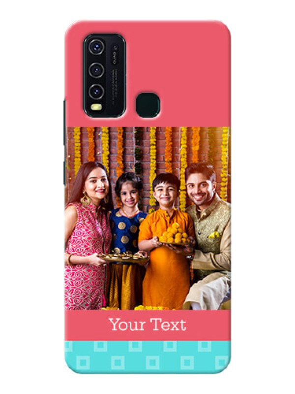 Custom Vivo Y30 Mobile Back Covers: Peach & Blue Color Design