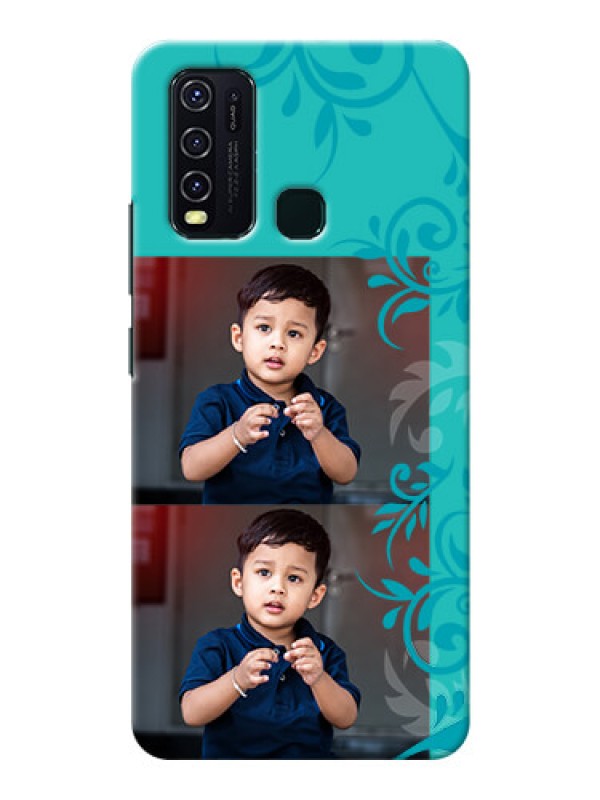 Custom Vivo Y30 Mobile Cases with Photo and Green Floral Design 
