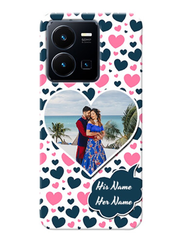Custom Vivo Y35 2022 Mobile Covers Online: Pink & Blue Heart Design