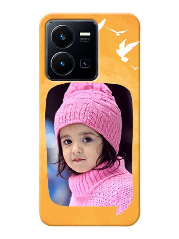 Custom Vivo Y35 2022 Phone Covers: Water Color Design with Bird Icons