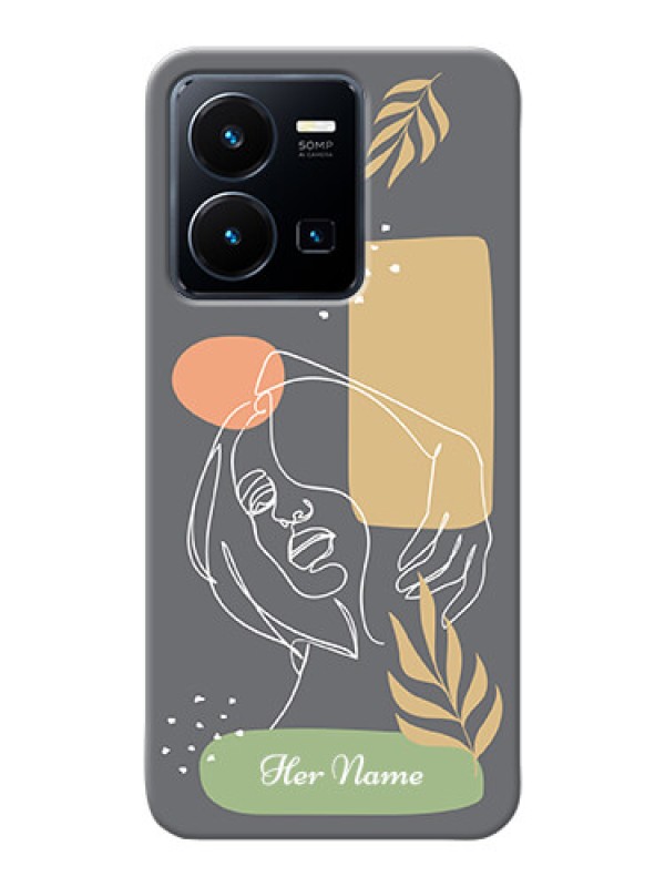 Custom Vivo Y35 2022 Phone Back Covers: Gazing Woman line art Design