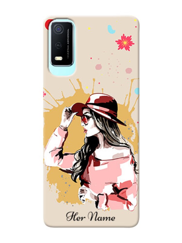 Custom Vivo Y3S Back Covers: Women with pink hat Design