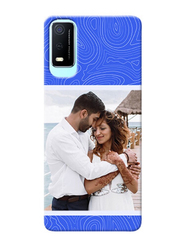 Custom Vivo Y3S Mobile Back Covers: Curved line art with blue and white Design