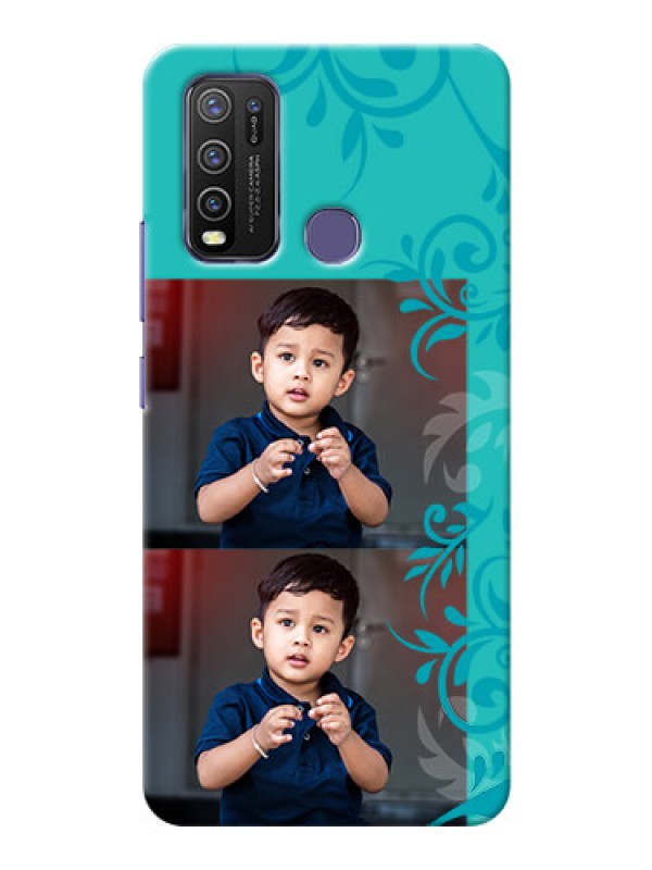 Custom Vivo Y50 Mobile Cases with Photo and Green Floral Design 