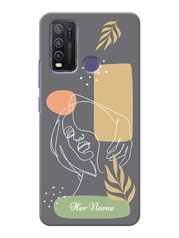 Custom Vivo Y50 Phone Back Covers: Gazing Woman line art Design