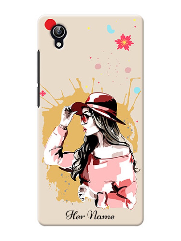 Custom Vivo Y51 L Back Covers: Women with pink hat Design
