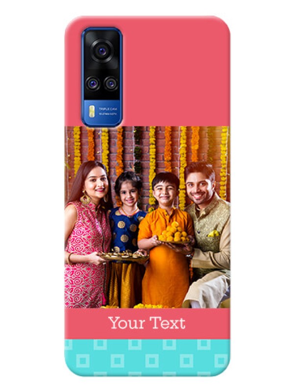 Custom Vivo Y51A Mobile Back Covers: Peach & Blue Color Design