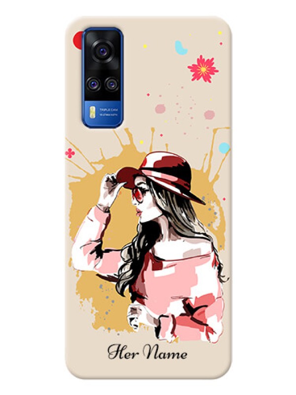 Custom Vivo Y51A Back Covers: Women with pink hat Design