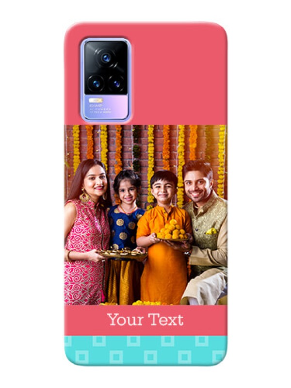 Custom Vivo Y73 Mobile Back Covers: Peach & Blue Color Design