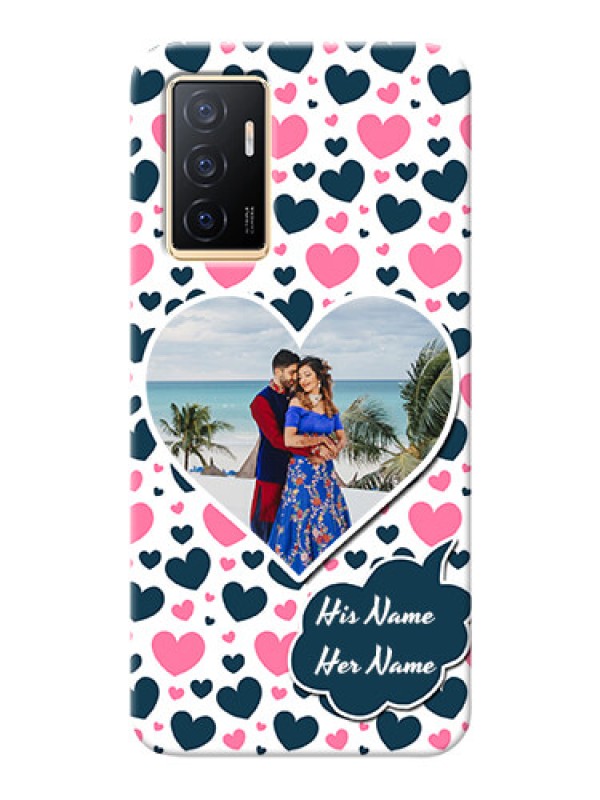 Custom Vivo Y75 4G Mobile Covers Online: Pink & Blue Heart Design