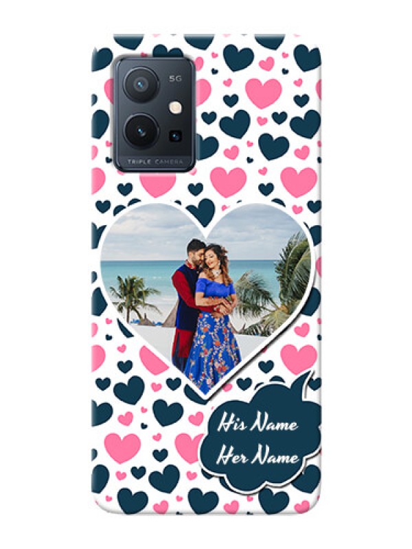 Custom Vivo Y75 5G Mobile Covers Online: Pink & Blue Heart Design