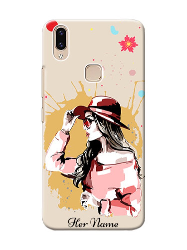 Custom Vivo Y85 Back Covers: Women with pink hat Design