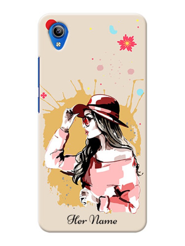 Custom Vivo Y90 Back Covers: Women with pink hat Design