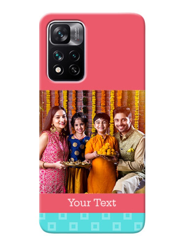 Custom Xiaomi 11i Hypercharge 5G Mobile Back Covers: Peach & Blue Color Design