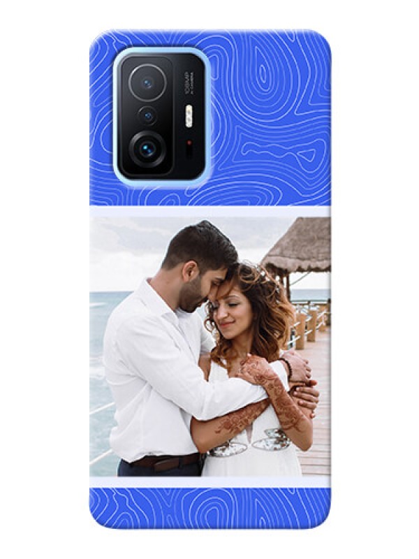 Custom Xiaomi 11T Pro 5G Mobile Back Covers: Curved line art with blue and white Design