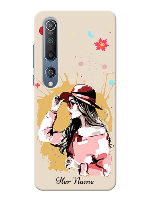 Custom Xiaomi Mi 10 5G Back Covers: Women with pink hat Design
