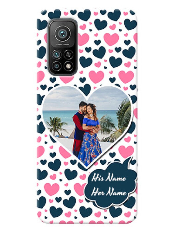 Custom Mi 10T Pro Mobile Covers Online: Pink & Blue Heart Design