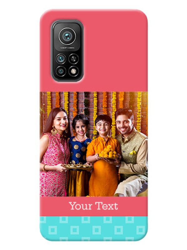 Custom Mi 10T Mobile Back Covers: Peach & Blue Color Design